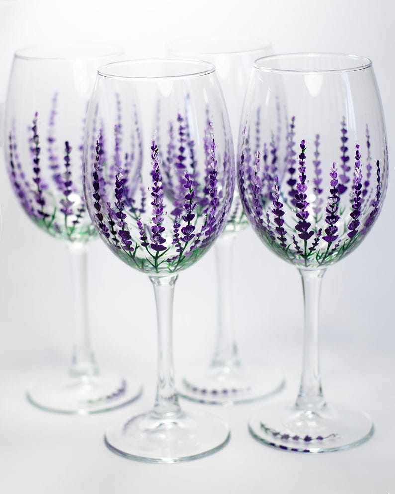 Wedding Glasses Set of 4 Purple Wine Glasses Hand Painted Personalized Wedding favor