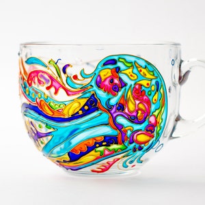 Jellyfish Glass Mug Big Coffee Mug Beach Wedding Gift Coastal Decor Coworker Gift