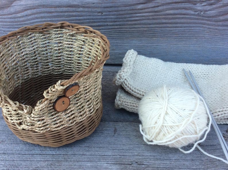 Knitting basket Seagrass button-up basket wicker basket | Etsy
