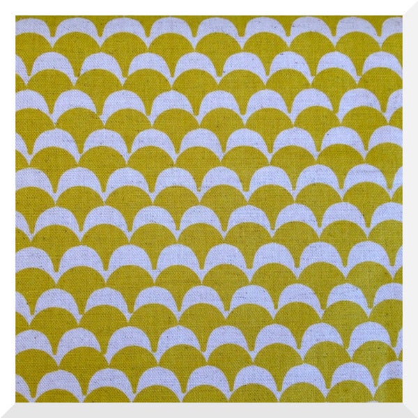 Cotton Linen Fabric (0.25m) - Stamped Mustard - Ellen Luckett Baker for Kokka