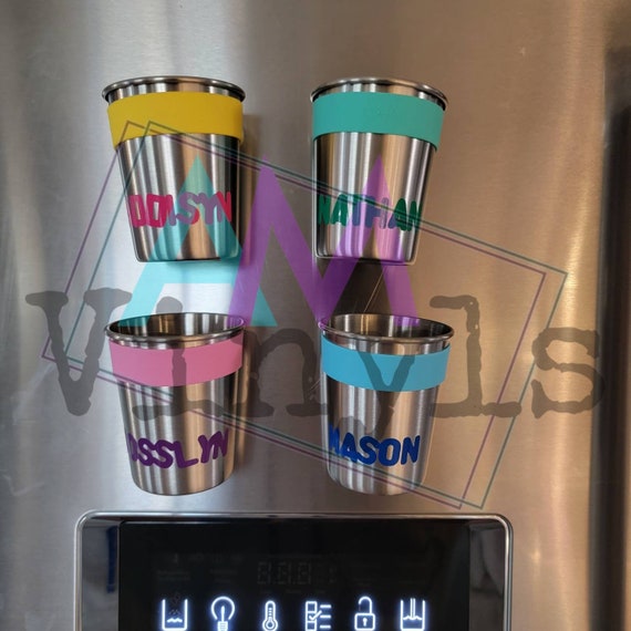 Kids Hanging Magnetic Non Scratching, Personalized Stainless Steel Cups,  Fridge Cups BPA Free Dishwasher Safe, Hangable Water Cups 