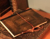 18th Century inspired hand bound leather journal, hand tooled with raised bands and tie closure