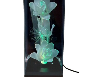 Vintage Fibre Optic Roses Spieluhr Lampe Farbwechsel Licht Getestet Funktioniert