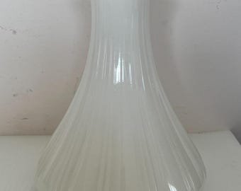 Antique French OPAQUE MILK RIBBED Glass Parlor Lamp Shade Globe 9"