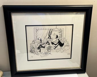 Al Hirschfeld Handsignierte Bugs Bunny Daffy Warner Bros Ankleideraum Lithographie