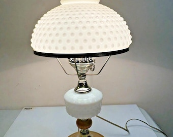 Vintage Original White Milk Glass Hobnail Hurricane Table Lamp Parlor 22"