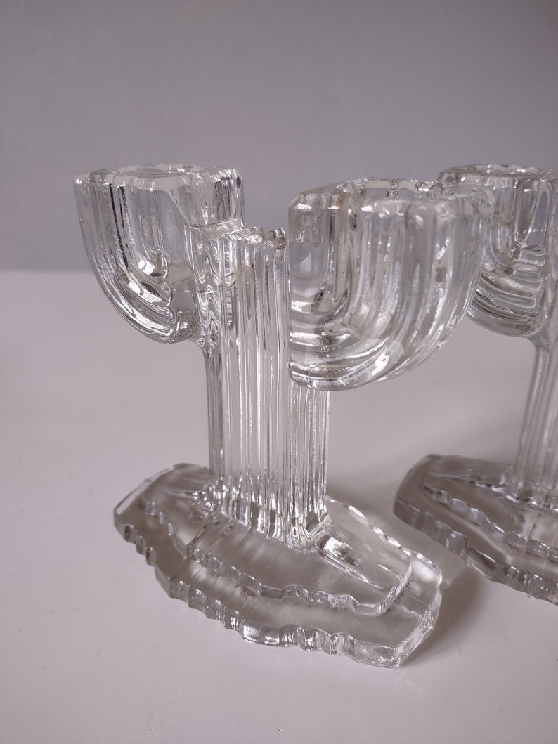 Glass Candlestick Holders Art Deco Set of Two image 7