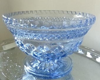 Blue Cut Glass Vintage Bowl Candy Dish Compote