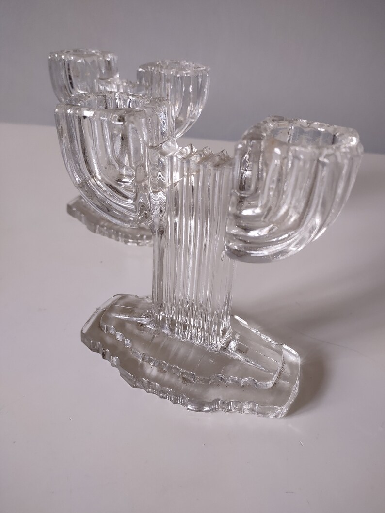 Glass Candlestick Holders Art Deco Set of Two image 5