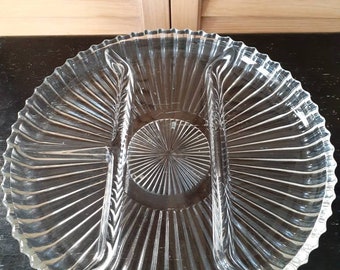 RELISH TRAY Heavy Glass Divided Dish