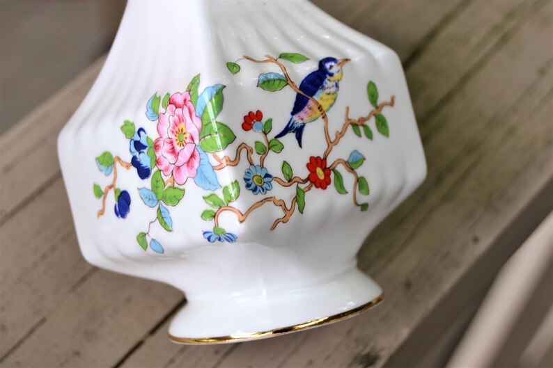 PORCELAIN Bud Vase White With Blue Bird and Flowers AYNSLEY Bone China Made in England Etsy