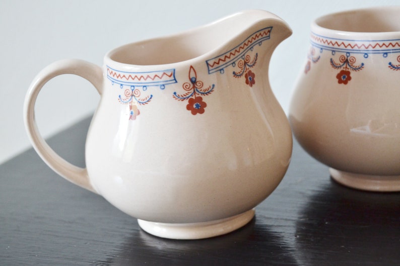 ENGLAND SUGAR CREAMER Set Cream Color Ceramic Blue and Rust Flowers Etsy