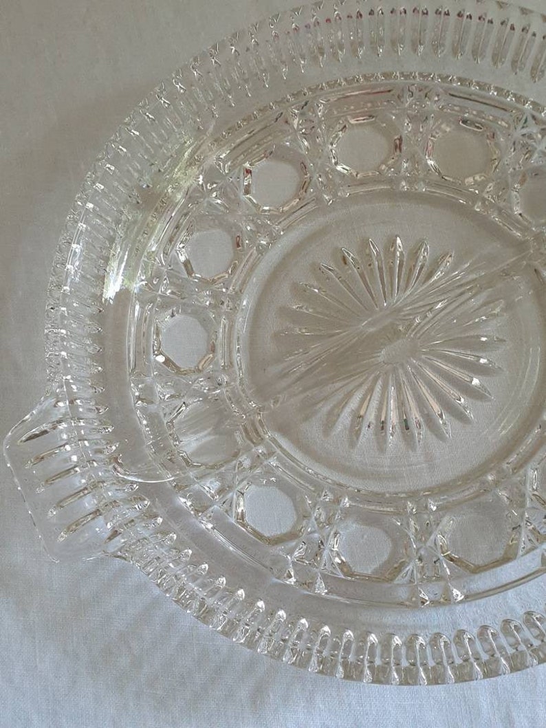 Pressed Glass Divided Condiment Dish Serving Tray Vintage Cut Glass Etsy