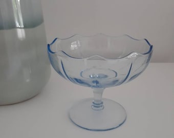 Blue Glass Pedestal Candy Dish Serving Bowl