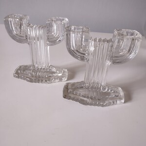 Glass Candlestick Holders Art Deco Set of Two image 4