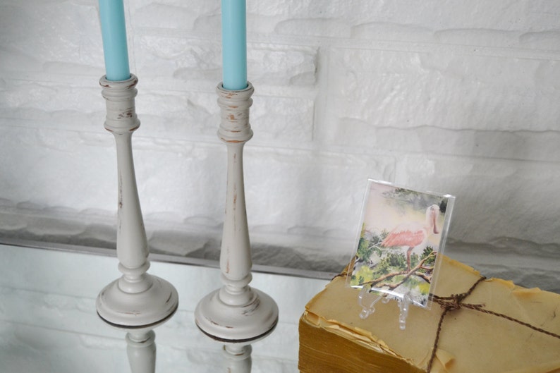 CANDLESTICKS Upcycled Shabby Light Grey Distressed Etsy