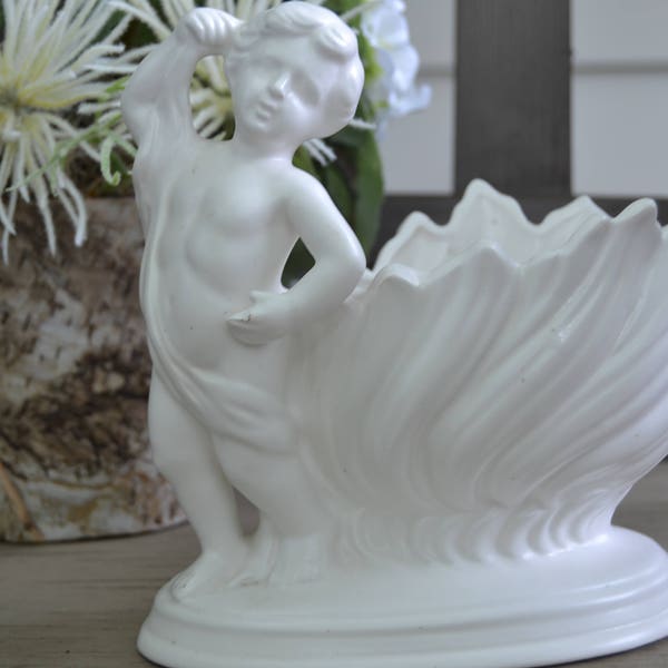 CHERUB PLANTER Off White Angel Cherub Planter or Candy Dish Ceramic