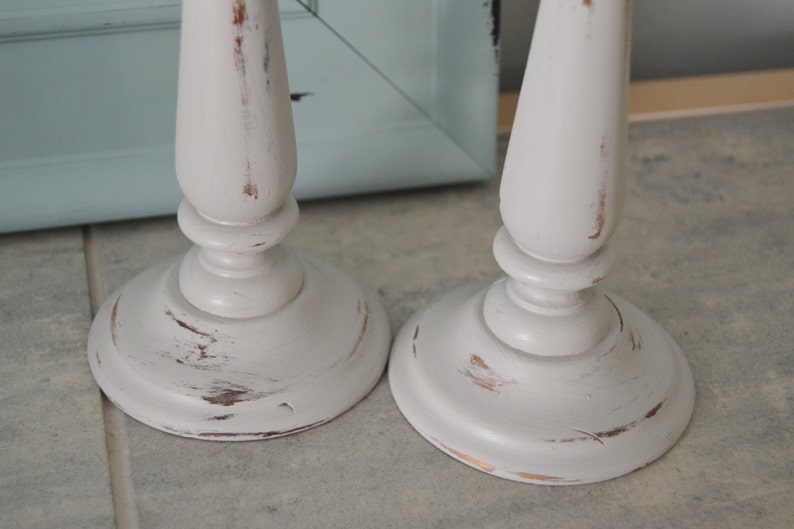 CANDLESTICKS Upcycled Shabby Light Grey Distressed Etsy