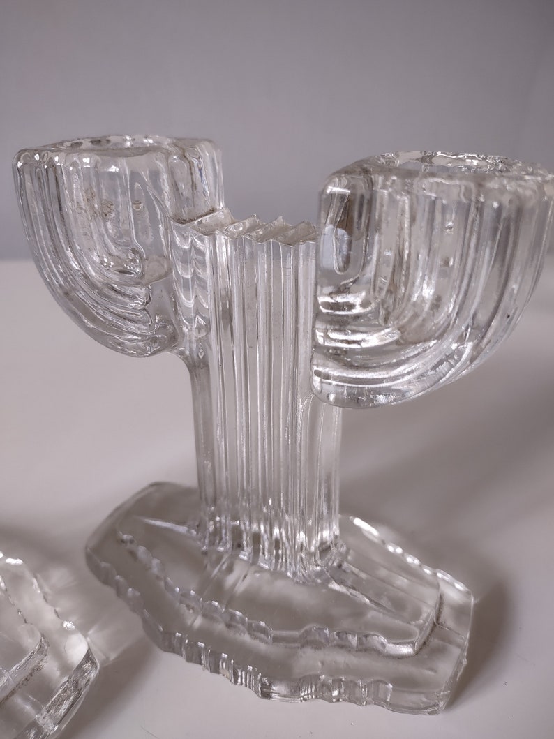 Glass Candlestick Holders Art Deco Set of Two image 8