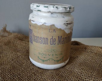 Shabby Upcycled Lidded Jar Decoupaged French Art Paper Storage Jar