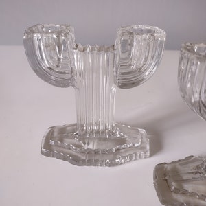 Glass Candlestick Holders Art Deco Set of Two image 3