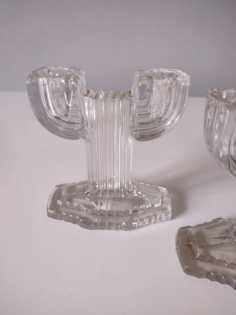 Glass Candlestick Holders Art Deco Set of Two image 3