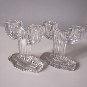 Glass Candlestick Holders Art Deco Set of Two image 1