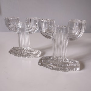 Glass Candlestick Holders Art Deco Set of Two image 2