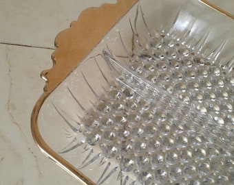 Gold Gilded Relish Tray Hobnail Divided Dish