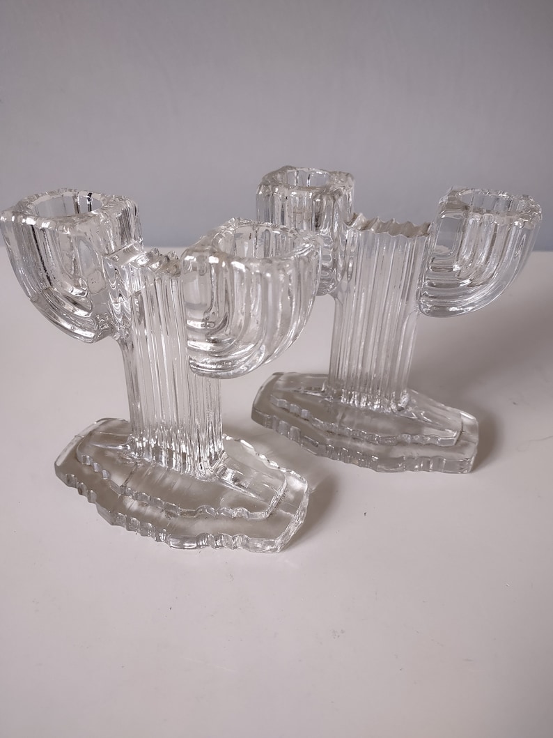 Glass Candlestick Holders Art Deco Set of Two image 6