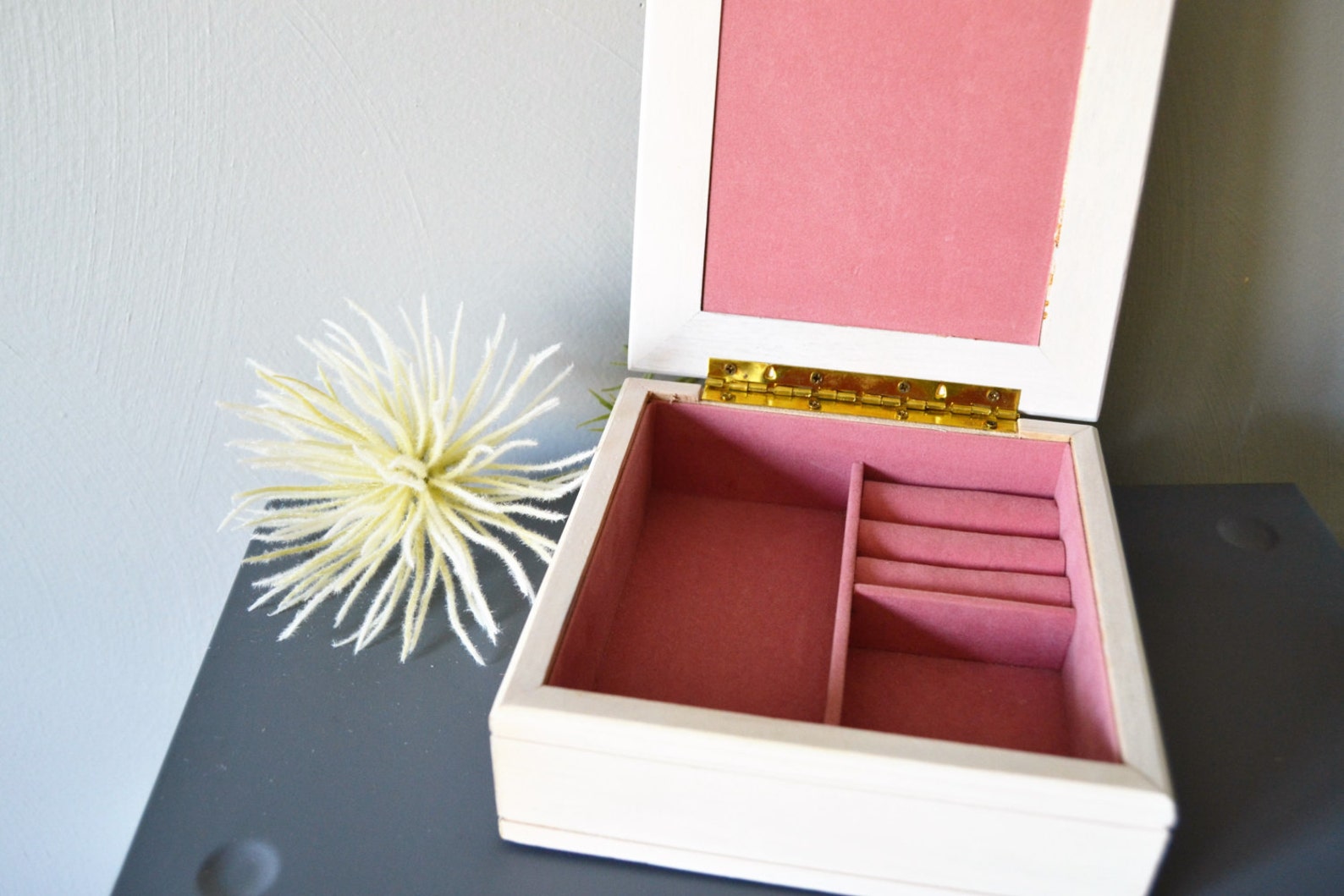 WHITE WOOD JEWELRY Box Black and White Decoupage Jewelry Storage Etsy