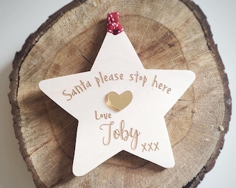 Personalised wooden santa stop here sign