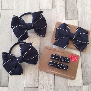 Navy blue saddlestitch school bow set