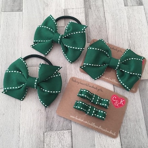 Bottle green saddlestitch school bow set