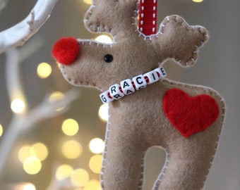 Brown reindeer felt decoration