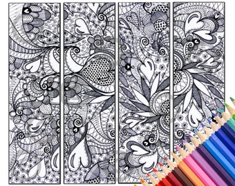 BOOKMARKS // Adult Coloring Page //  // Pdf Instant Download // Zentangle // Zendoodle // Doodle Art // Printable Coloring Pages