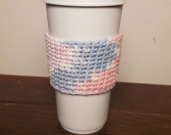 Crochet Cotton Candy Travel Mug Sleeve, Coffee Cup Cozy, Coffee Gift, Coffee Sleeve, Eco Gift