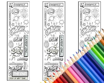Superhero Coloring Bookmark: Comic Book Doodle (Printable Download)