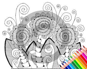 Página para colorear de flores zentangle, arte imprimible (descarga PDF)