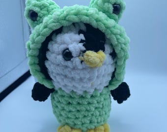 Penguin in Frog hoodie