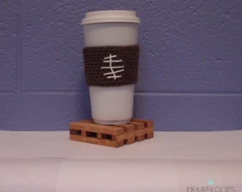 Crochet Football Coffee Cup Cozy: USA Cotton Mug Sleeve