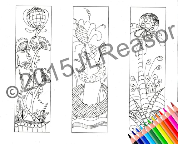 Set of three coloring bookmarks in black and white. Doodles