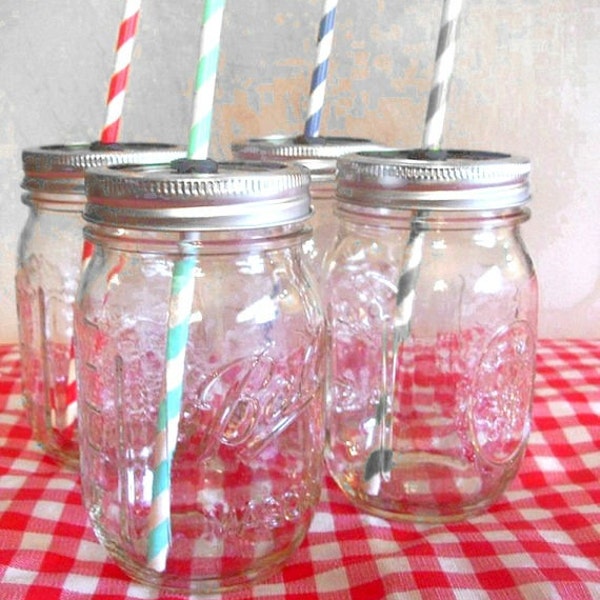 Set of 4 BALL MASON CANNING jar tumblers with drinking straw lid jars redneck sippy cups