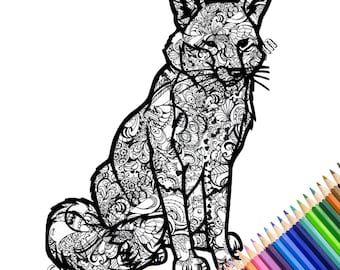 INSTANT DOWNLOAD // DIY // Printable Coloring Page // fox coloring page // adult coloring book // colouring pageUnique coloring page