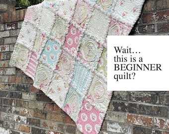 Shabby Rag Rosey Quilt Pattern | Beginner Rag Quilt | Instant PDF Download | Layer Cake Friendly | No Batting | Blooming Rag Quilt Technique