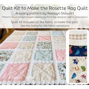 Rosette Rag Quilt Kit, 35"x35" Cotton Flannel, Raewyn Stewart Pattern (Pattern NOT Included)