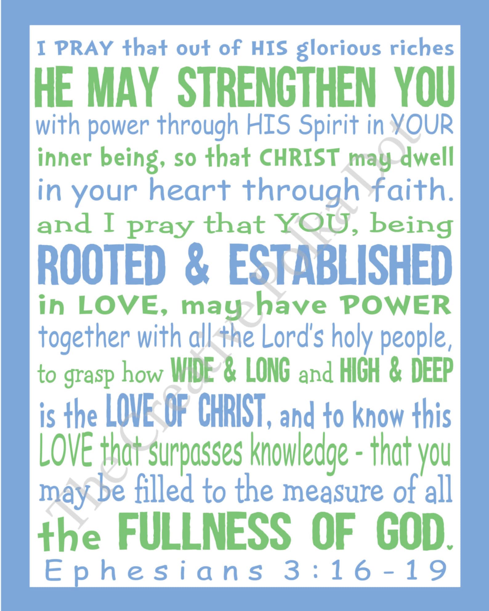Ephesians 3:16-19 print Bible verse subway art religious | Etsy