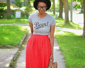 Vintage High Waisted Red and White Polka Dot Skirt - Size Small