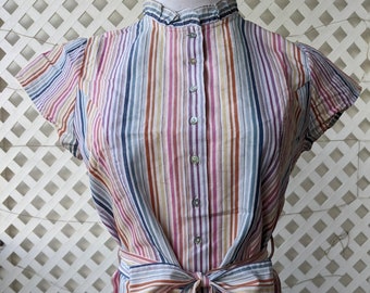 Vintage Rainbow Striped Blouse - Size 2