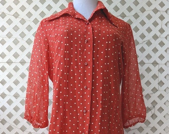 Vintage Red and White Polka Dot Dress - Size 14 (Modern Size Medium)